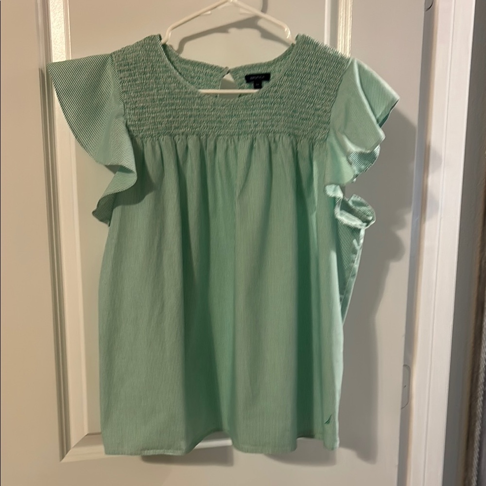Nautica Light Green Ruffle Sleeve Blouse